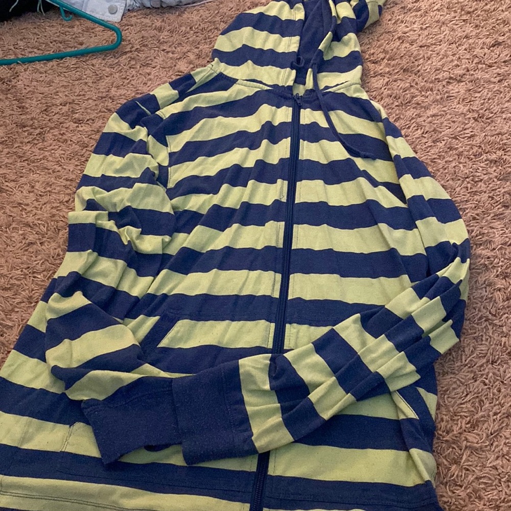 Green and blue zip up hoodie. Size Medium.